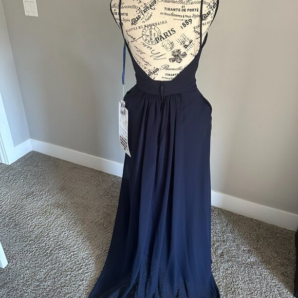 NWT MADELINE GARDNER MORILEE NAVY CHIFFON DRESS - SIZE 4 (STYLE 21597) - Picture 6 of 10